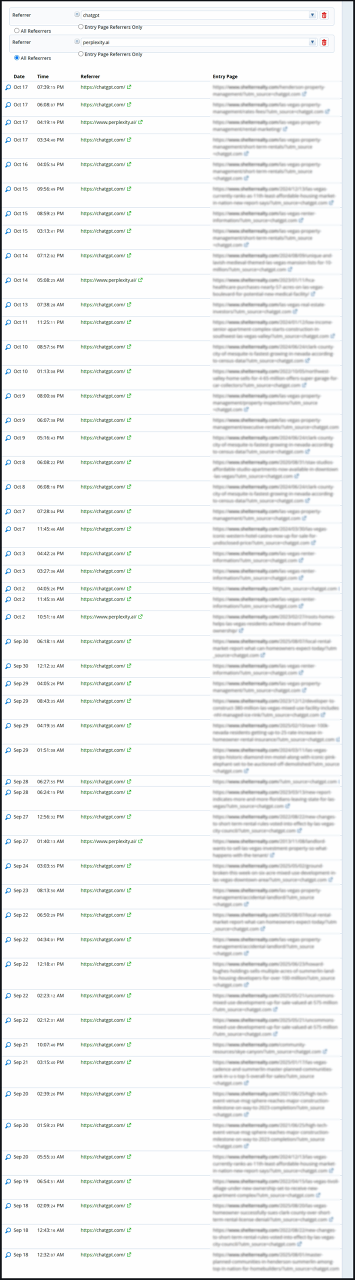 TRAFFIC LOGS ACTUALLY SHOWING REFERRAL TRAFFIC FROM AI SEARCH ENGINES