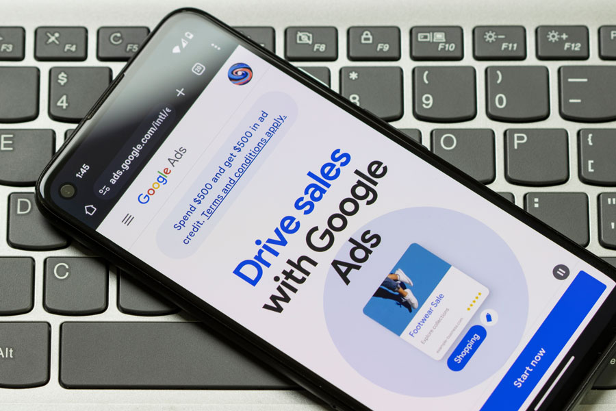 Portland, OR, USA - Feb 24, 2024: Webpage of Google Ads is seen on Google's website on a smartphone. Google Ads is the name of Google's pay-per-click (PPC) digital advertising platform.