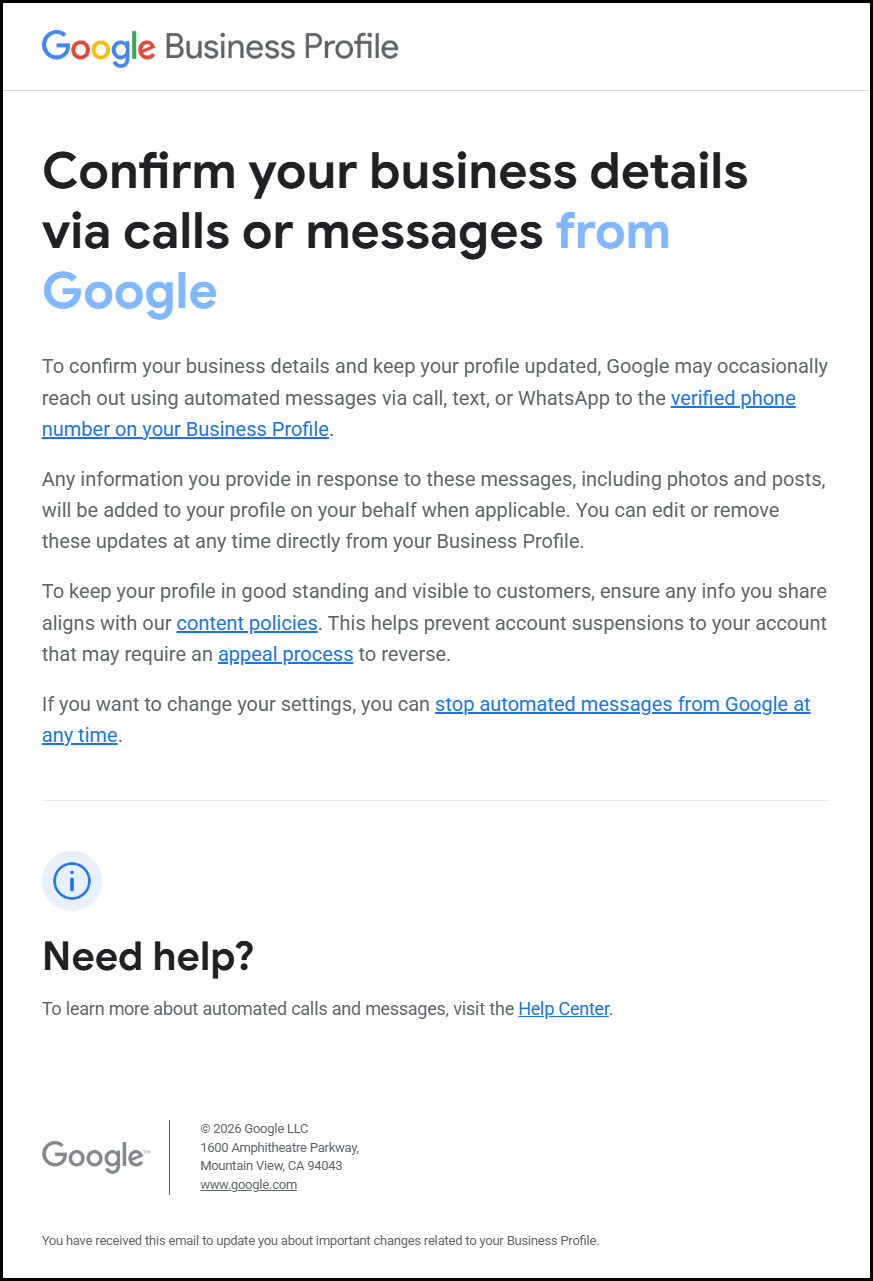 Google Update Email