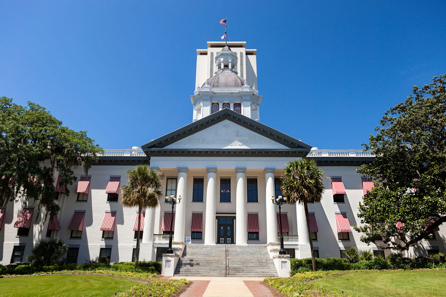 The old and new Florida State Capitol buildings in downtown Tallahassee, Florida.